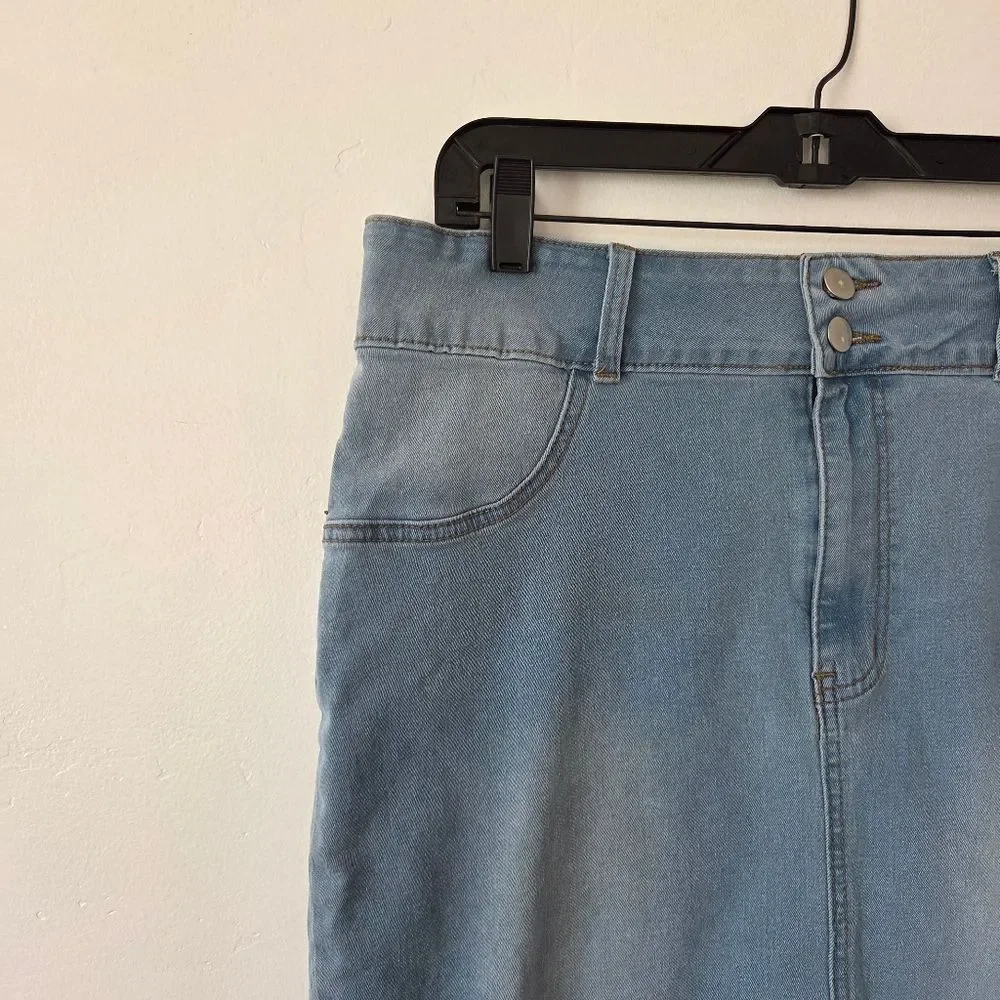 Denim Jean Skirt Knee Length Stretch Blue Modest Americana Retro Y2K 90s 1XL